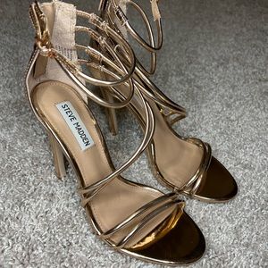 Steve Madden Women's Sonja Rose Gold Strappy Sandals Heels Shoes Size 6.5M